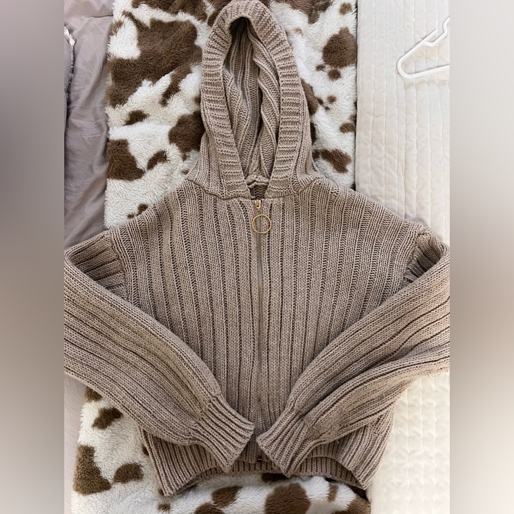 knit crop zip sweater with gold hardware